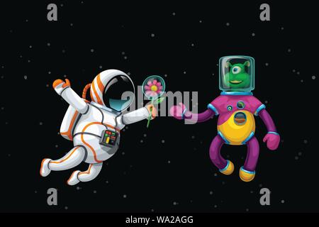 Et l'astronaute dans l'espace extraterrestre Illustration de Vecteur