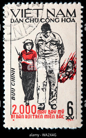 Pilote de l'US Air Force, 2000ème avion nous a présenté au Vietnam du Nord, guerre du Vietnam, timbre-poste, Vietnam, 1967 Banque D'Images