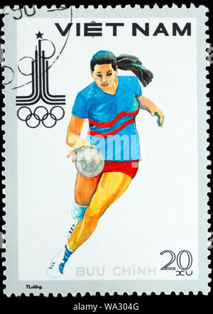 Basket-ball, Jeux Olympiques d'été 1980, Moscou, timbre-poste, Vietnam, 1980 Banque D'Images