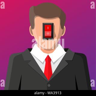 Businessman avec interrupteur d'alimentation en tête. Illustration de Vecteur