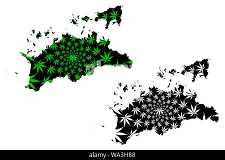 Préfecture de Kagawa (divisions administratives du Japon, préfectures du Japon) La carte est conçue de feuilles de cannabis vert et noir, carte de marijuan Kagawa Illustration de Vecteur