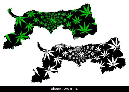 La préfecture de Tottori (divisions administratives du Japon, préfectures du Japon) La carte est conçue de feuilles de cannabis vert et noir, carte de mariju Tottori Illustration de Vecteur