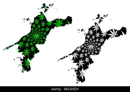 Préfecture d'Ehime (divisions administratives du Japon, préfectures du Japon) La carte est conçue de feuilles de cannabis vert et noir, de la marijuana fait carte d'Ehime Illustration de Vecteur