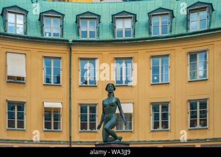 Carré de Branting cour intérieure (Brantingtorget) et statue Morgen à Gamla Stan, la vieille ville, Stockholm, Suède - Banque D'Images