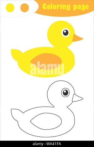 Duck en style dessin animé, coloriages, éducation printemps jeu de papier pour le développement des enfants, pour les enfants, activité préscolaire feuille imprimable Illustration de Vecteur