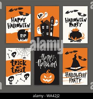 Ensemble d'affiches avec Halloween cute cartoon elements Illustration de Vecteur