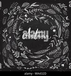 Automne fond avec lettrage avec des fleurs et des feuilles Illustration de Vecteur
