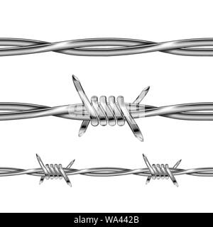 Ensemble de fils barbelés métal réaliste brillant des éléments isolés sur fond blanc Illustration de Vecteur