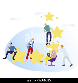 Les gens donnent de la rétroaction et le taux d'étoiles. Vector Revue de client. Illustration star classement et résultat vote, 0 étoiles de qualité des clients, taux evaluat Illustration de Vecteur
