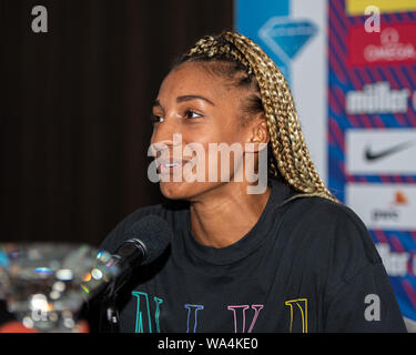 BIRMINGHAM, Royaume-Uni. Août 17, 2019. Nafi Thiam de Belgique (Saut en longueur - World Champion de pentathlon intérieur) au cours du Grand Prix de Birmingham 2019 Muller Conférence de presse pré-événement du Crowne Plaza Hotel le Samedi, Août 17, 2019 à Birmingham en Angleterre. Credit : Taka G Wu/Alamy Live News Banque D'Images