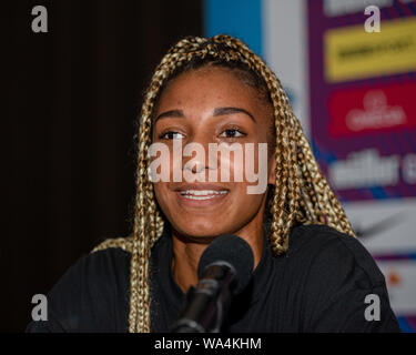 BIRMINGHAM, Royaume-Uni. Août 17, 2019. Nafi Thiam de Belgique (Saut en longueur - World Champion de pentathlon intérieur) au cours du Grand Prix de Birmingham 2019 Muller Conférence de presse pré-événement du Crowne Plaza Hotel le Samedi, Août 17, 2019 à Birmingham en Angleterre. Credit : Taka G Wu/Alamy Live News Banque D'Images