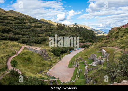 Tambomachay ruines Incas : Site archéologique associé à l'Empire Inca, situé près de Cusco, Pérou Banque D'Images