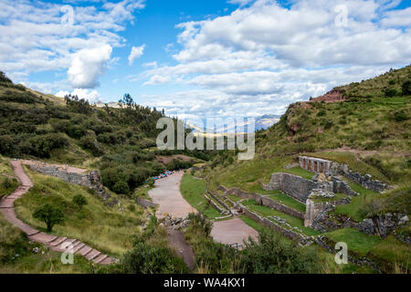 Tambomachay ruines Incas : Site archéologique associé à l'Empire Inca, situé près de Cusco, Pérou Banque D'Images