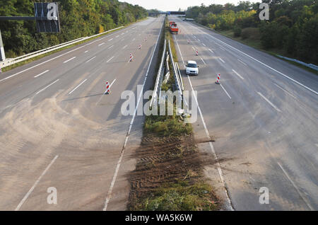 Roasworks sur 4 voies de l'autoroute en Allemagne Banque D'Images