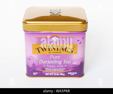 Londres, UK - circa 2019 AOÛT : Twinings thé Darjeeling pur Banque D'Images