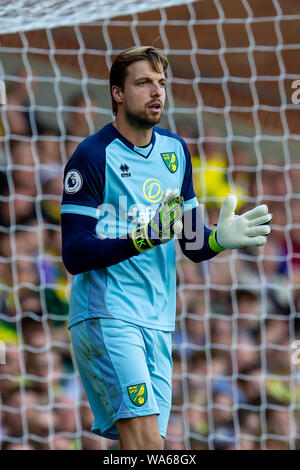 Norwich, Royaume-Uni. 17 août 2019. Tim Krul de Norwich City au cours de la Premier League match entre Manchester City et Newcastle United à Carrow Road, Norwich le samedi 17 août 2019. Usage éditorial uniquement, licence requise pour un usage commercial. Photographie peut uniquement être utilisé pour les journaux et/ou à des fins d'édition de magazines. (Crédit : Alan Hayward | MI News) Credit : MI News & Sport /Alamy Live News Banque D'Images