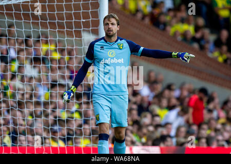 Norwich, Royaume-Uni. 17 août 2019. Tim Krul de Norwich City au cours de la Premier League match entre Manchester City et Newcastle United à Carrow Road, Norwich le samedi 17 août 2019. Usage éditorial uniquement, licence requise pour un usage commercial. Photographie peut uniquement être utilisé pour les journaux et/ou à des fins d'édition de magazines. (Crédit : Alan Hayward | MI News) Credit : MI News & Sport /Alamy Live News Banque D'Images