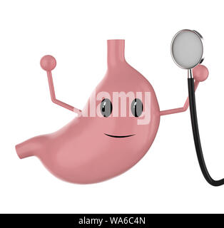 Concept d'estomac sain avec rendu 3d estomac attente stéthoscope isolated on white Banque D'Images