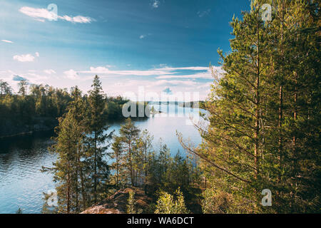 La nature suédoise. Arjang SV, Tocksfors, Suède. Été Lac ou rivière en été belle journée ensoleillée. Banque D'Images