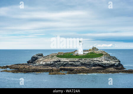 Le phare de Godrevy, Baie de St Ives, Cornwall, Angleterre, Royaume-Uni, Europe. Banque D'Images