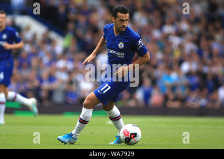 Londres, Royaume-Uni. 18 août 2019. Pedro de Chelsea en action. Premier League, Chelsea v Leicester City à Stamford Bridge à Londres le dimanche 18 août 2019. Cette image ne peut être utilisé qu'à des fins rédactionnelles. Usage éditorial uniquement, licence requise pour un usage commercial. Aucune utilisation de pari, de jeux ou d'un seul club/ligue/dvd publications. Crédit : Andrew Orchard la photographie de sport/Alamy Live News Banque D'Images