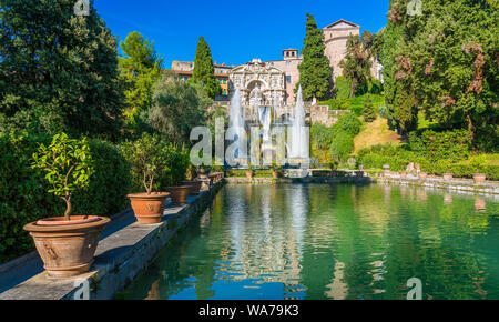 Vue panoramique dans Villa d'Este à Tivoli, province de Rome, Latium, Italie centrale. Banque D'Images