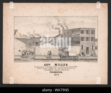 Abm. Miller fabricant de fours portatifs, les bouteilles, briques réfractaires & tile, dentiste fours, étouffe &c. faïence supérieure &c. Callowhill ci-dessous large fleuve Philadelphia / sur pierre par R.F. Reynolds no. 75, rue Quai Phila. Wagner & ; la vapeur McGuigan lith. pr. Banque D'Images