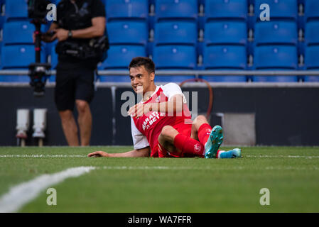 Barcelone, Espagne. Août 18, 2019. Reguilon de Séville pendant le match de la Liga entre l'Espanyol et Sevilla FC à l'RCDE Stadium à Barcelone, Espagne. Crédit : Christian Bertrand/Alamy Live News Banque D'Images