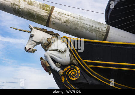 Frontispice du HMS Unicorn City Quay Tayside Dundee Ecosse Banque D'Images