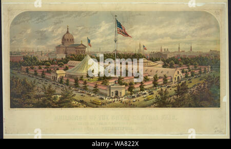 Bâtiments de la Grand Salon Central, de l'aide de la Commission sanitaire des États-Unis, Logan Square, Philadelphie, Juin 1864 / pris sur nature & sur pierre par James Queen ; imprimé en couleurs à l'huile par P.S. Duval & Son, Philad. Banque D'Images