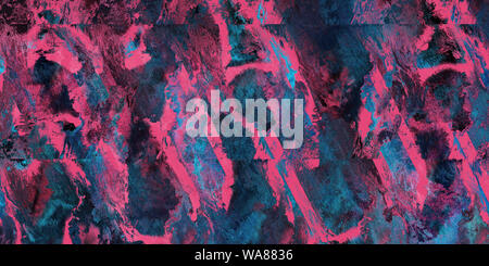 Résumé fond chaotique moody sombre texture aléatoire de bannières traînées magenta diagonal pixelated mélangé avec noir et bleu au format panoramique Banque D'Images