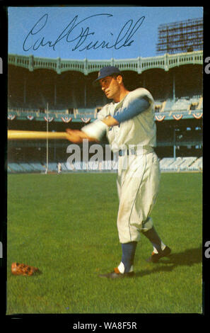 Carl Furillo dans Dodgers de Brooklyn vintage photo souvenir à Ebbets Partie à Brooklyn, NY Banque D'Images