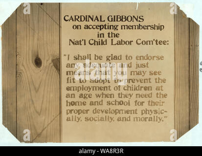 Cardinal Gibbons sur l'acceptation de l'adhésion à la Commission nationale sur le travail des enfants. Résumé : des photographies sur les dossiers de la Commission nationale sur le travail des enfants (États-Unis) Banque D'Images