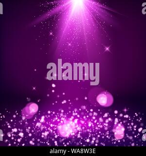 Bokeh Lumières floues. Les rayons de lumière et la chute d'or de la poussière scintillante. Arrière-plan de la magie. Pleins feux brillants ou de la scène. Vector illustration Illustration de Vecteur