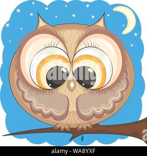Sweet owl. cartoon vector illustration. cute owl assis sur une branche cartoon illustration. Illustration de Vecteur
