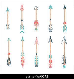 Les flèches colorées de style jeu de télévision. Collection ethnique avec flèches doodle pour votre conception. Vector illustration sur isolé blanc Illustration de Vecteur