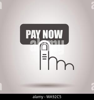 Payer maintenant l'icône dans le style plat. Doigt curseur vector illustration sur fond isolé. Cliquez sur le bouton concept d'entreprise. Illustration de Vecteur
