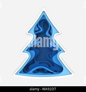 Art papier sapin bleu à la mode style réaliste de l'artisanat. Bonne année 2020. Vacances de Noël arrière-plan. Les éléments de design pour la maison de b Illustration de Vecteur