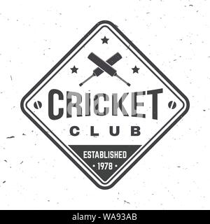 Club de Cricket d'un insigne. Vector illustration. Concept pour chemise, imprimer, stamp ou tee. Typographie vintage design avec cricket ball et silhouette. Les modèles pour club de sport. Style simple monochrome Illustration de Vecteur