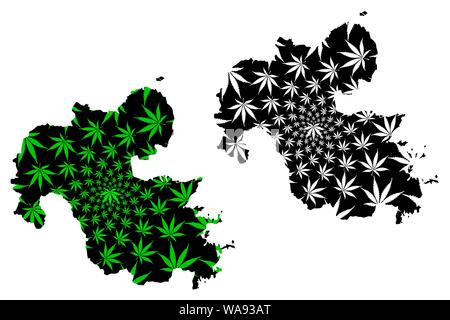 La Préfecture d'Oita (divisions administratives du Japon, préfectures du Japon) La carte est conçue de feuilles de cannabis vert et noir, Oita carte de marijuana (m Illustration de Vecteur