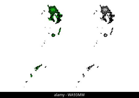La préfecture de Kagoshima (divisions administratives du Japon, préfectures du Japon) La carte est conçue de feuilles de cannabis vert et noir, fait de ma carte Kagoshima Illustration de Vecteur