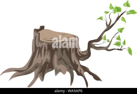 Souche d'arbre avec l'icône de la direction générale. Caricature de souche d'arbre avec l'icône vecteur de la direction générale pour la conception web isolé sur fond blanc Illustration de Vecteur