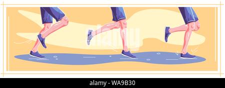 Naturel de courir par temps humide. Étapes de l'exécution de droit. Des mesures de saine gestion, style de concept. L'automne le sport. Vector illustration design graphique télévision set Illustration de Vecteur