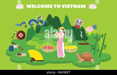 Bienvenue au Vietnam pays concept bannière. Télévision illustration de bienvenue au Vietnam pays concept vecteur bannière pour web design Illustration de Vecteur