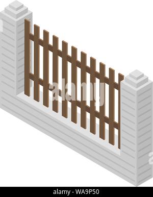 Clôture en bois en pierre, l'icône de style isométrique Illustration de Vecteur