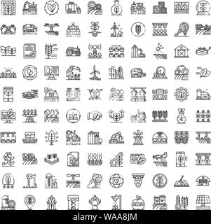 Robot d'agriculture icons set style du contour, Illustration de Vecteur