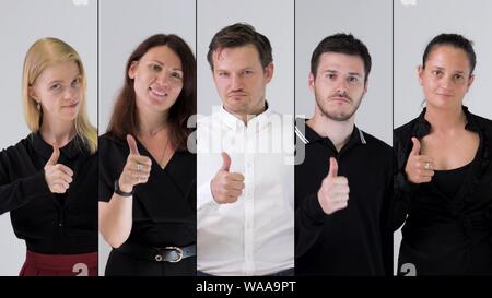 L'équipe d'affaires aime et showing Thumbs up. Collage, la résolution 4k. Banque D'Images
