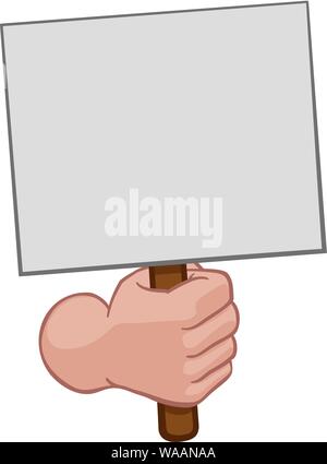 Main Fist Holding a Blank Sign ou la plaque Cartoon Illustration de Vecteur