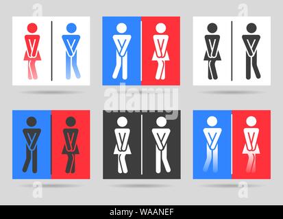 Toilettes drôles d'icônes. Fun wc les panneaux, les toilettes ou salle d'eau et l'homme femme couple Symboles Arts, vector illustration Illustration de Vecteur