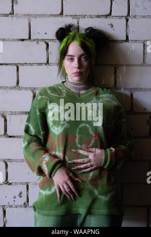 Hambourg, Allemagne. Août 16, 2019. L'US-chanteuse Billie Eilish au cours d'un entretien à la musique et art festival 'MS Dockville'. Eilish a été l'un des étoiles au festival de trois jours dans le district de Wilhelmsburg. Credit : Jonas Walzberg/dpa/Alamy Live News Banque D'Images